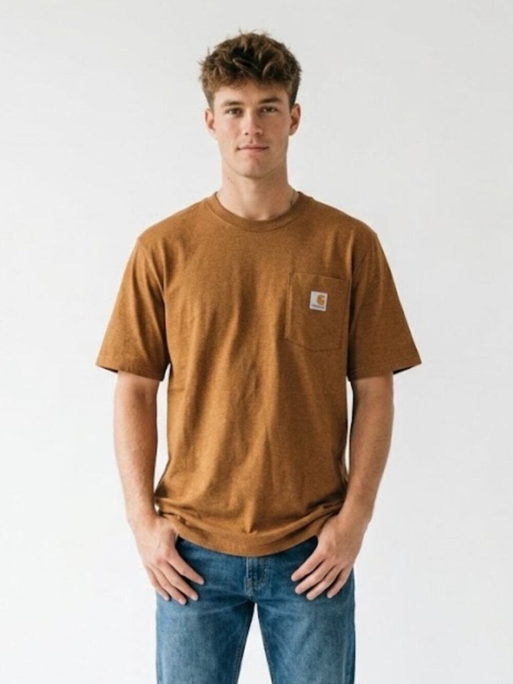 Carhartt Loose Fit Pocket Tee Brown Workwear Logo T Shirt M